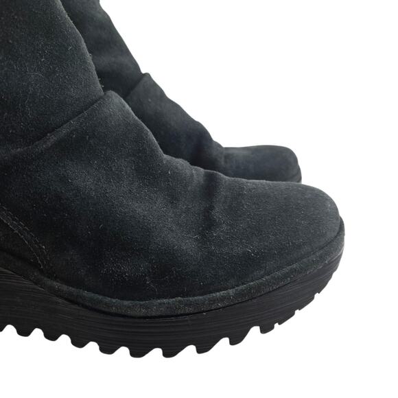 Fly London Yegi Wedge Ankle Boots Womens 6.5 7 37 Black Suede Slouchy Platform - Picture 3 of 10